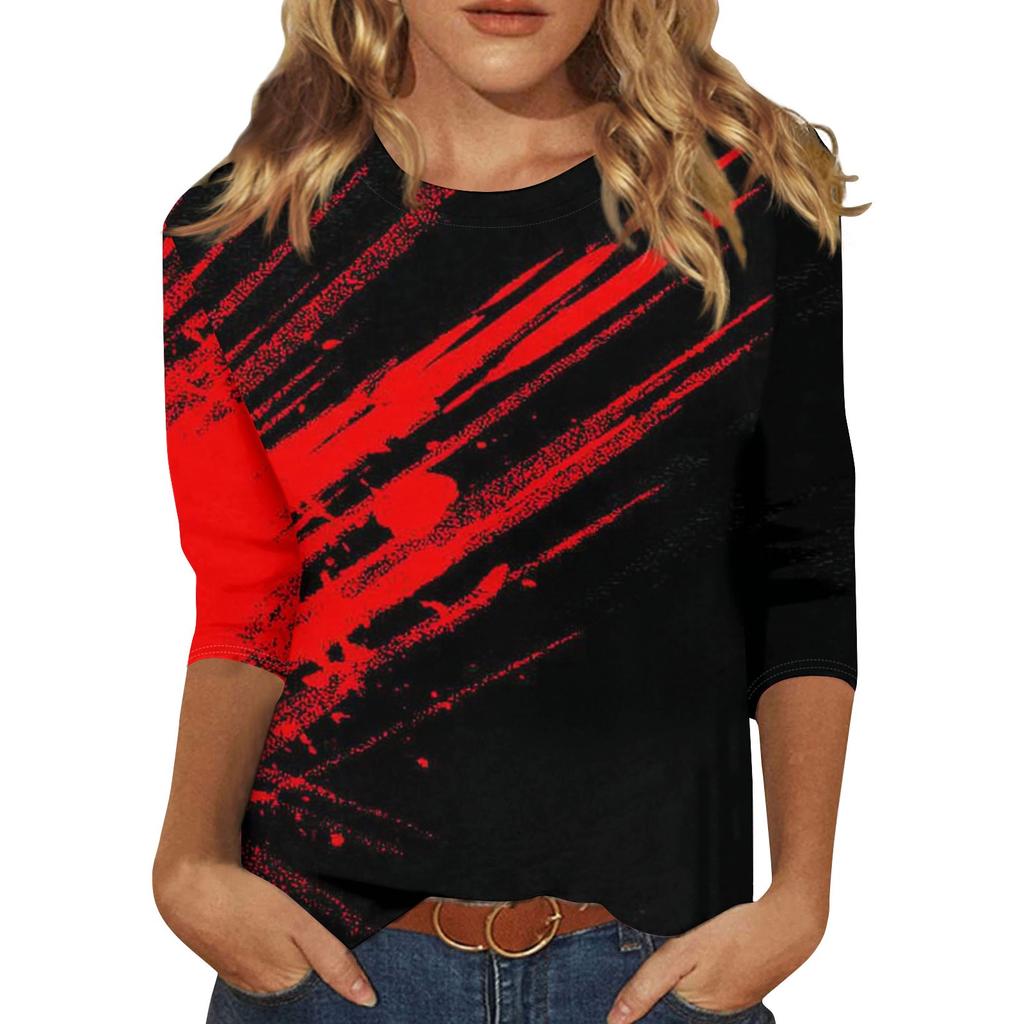Women's Fashion Casual Three-quarter Sleeve Halloween Printed Round Neck Top