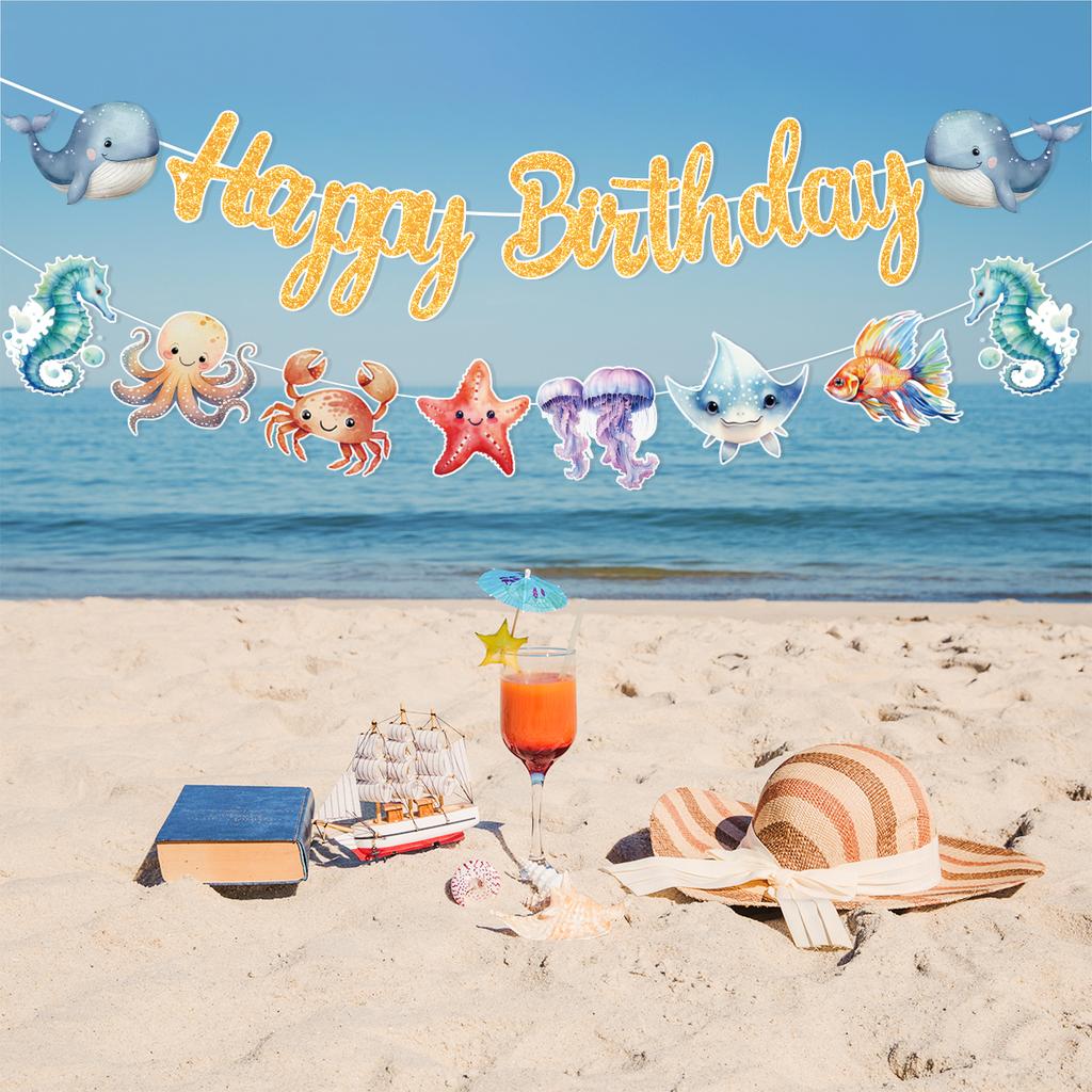 Ocean Animal Disposable Tableware Tablecloth Background Candy Bags Birthday Party Decor Kids Gift Under The Sea Party BabyShower