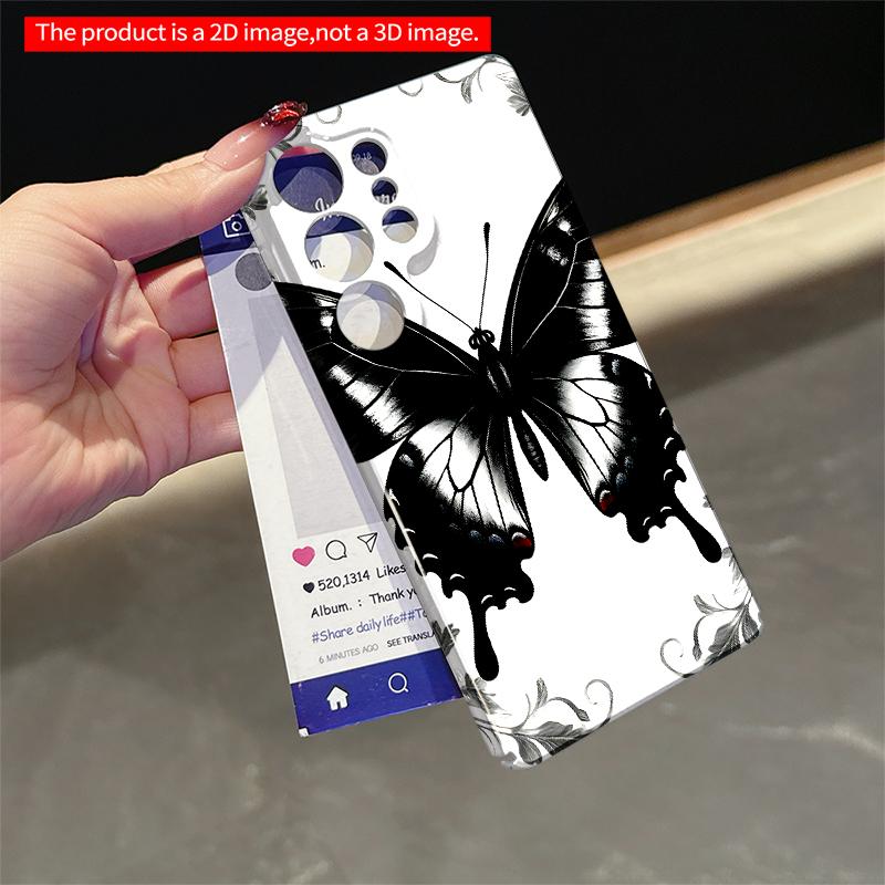 2DFlat Samsung Phone Case Black Butterfly with Floral Frame Design Applicable To Galaxy S22 S23 S24 S25ULTRA S26 A12 A13 A14 A15 A16