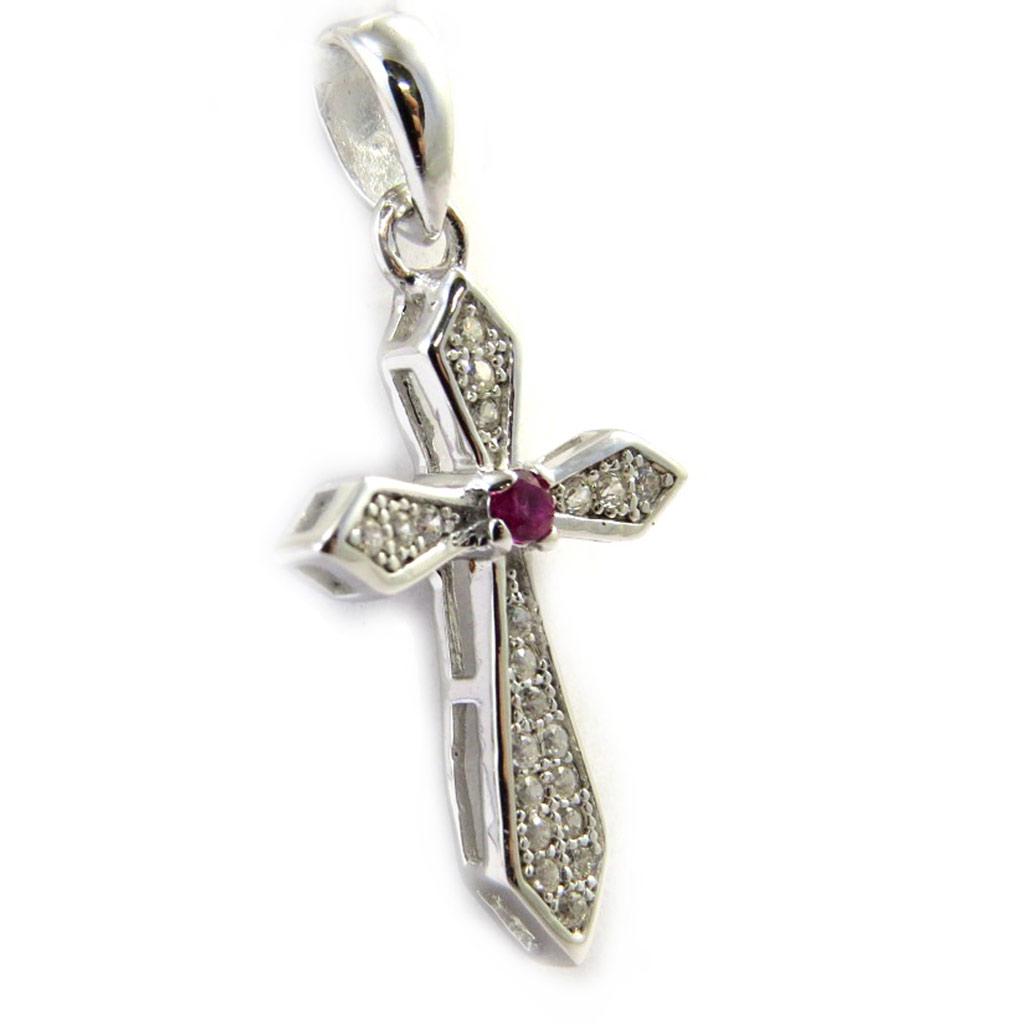 Les Trésors De Lily [M1765] - Hvit rubin 'Cross' sølv anheng
