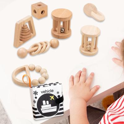 7 Stück Baby Spielzeug Holz Kugel Roller Entwicklungsfähigkeiten Rassel Greifspielzeug für Kinder