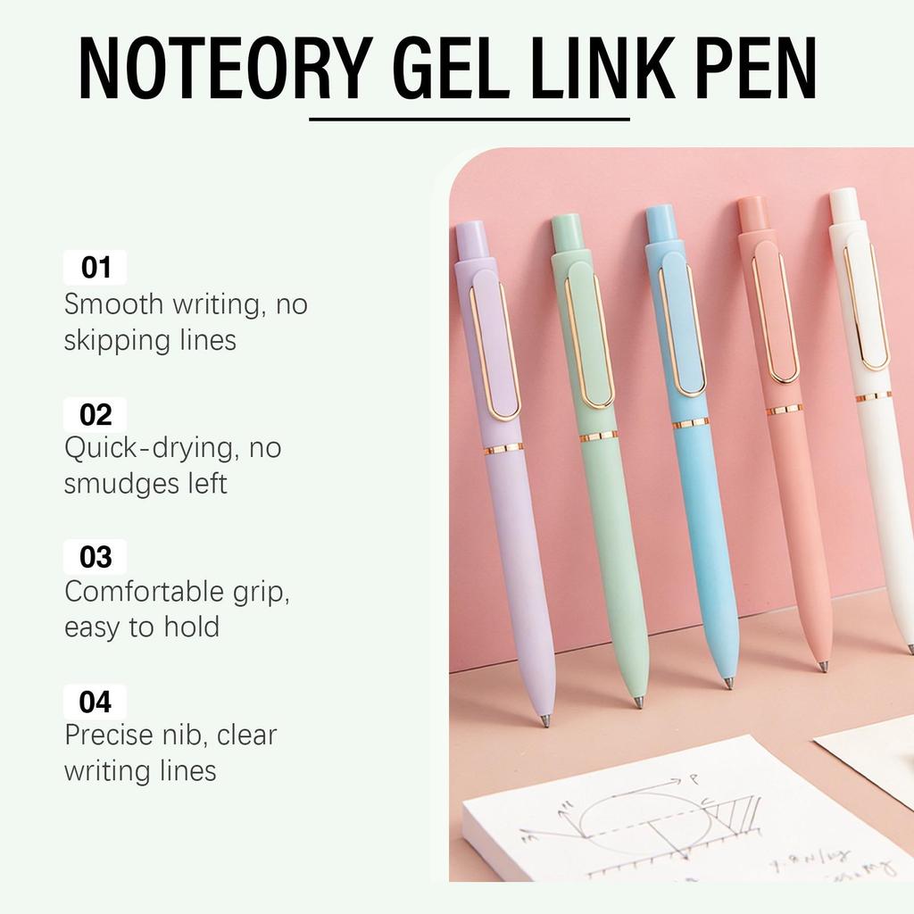 Noteory Quick-Dry Gel Pen - Black & Macaron Colors, Smooth Writing Stationery