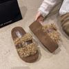 Women's Lambswool Slippers - Autumn/Winter 2025, Stylish Buckle, Thick Sole, Cozy One-Word Design.