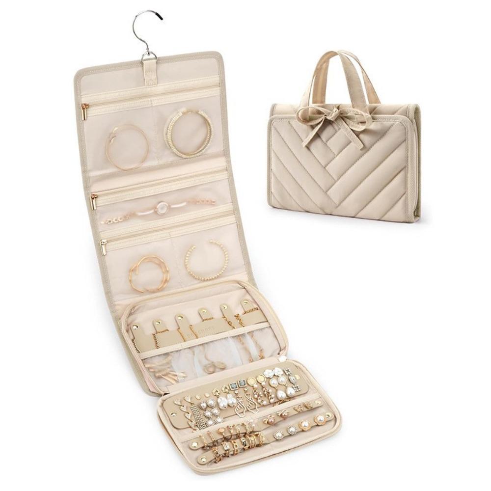 

Foldable Jewelry Storage Bag Large Capacity Organizer Pouch New Travel Jewelry Case Organizer бежевый