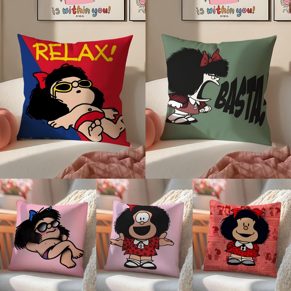 QQuino Cartoon Cute Girl MafaldaM Cushion Cover Pillowcase Short Plush Invisible Zipper Room Sofa Cushion Cover