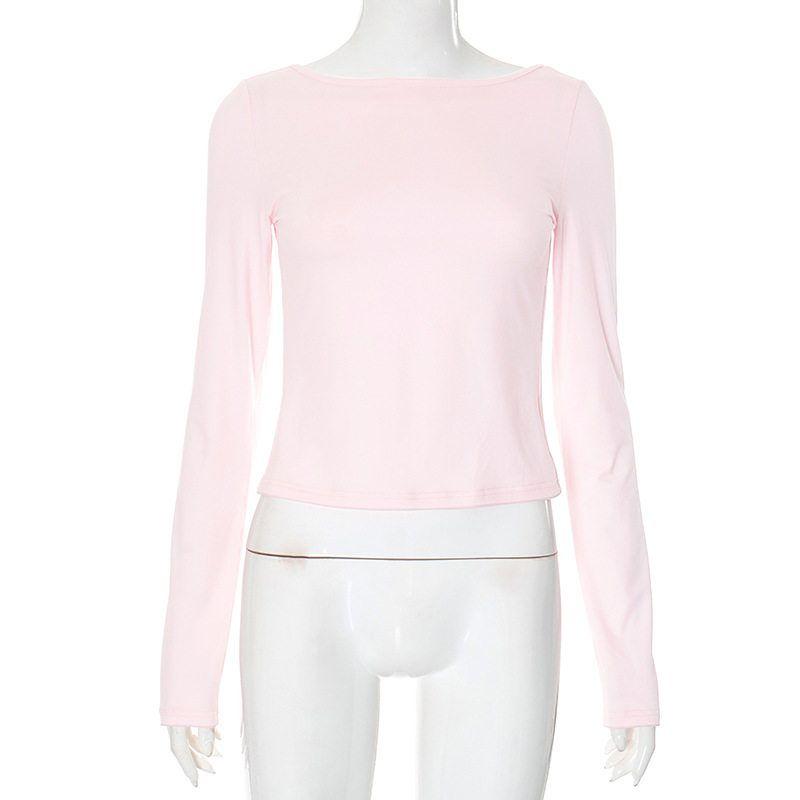 Sexy Round Neck Backless Crop Top for Women Pink S