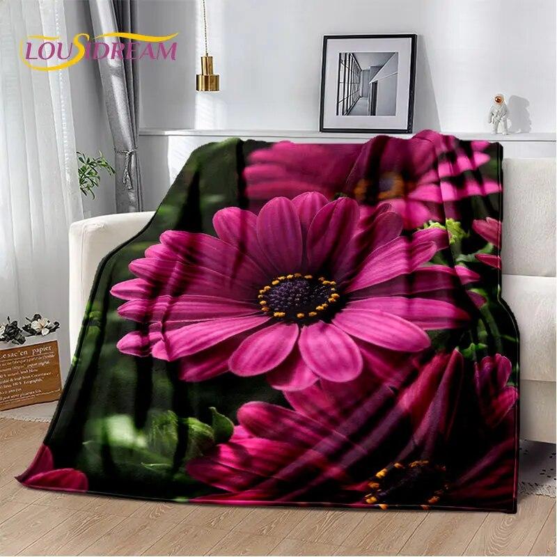 Nordic 3D Daisy Flower Soft Plush Blanket,Flannel Blanket Throw Blanket for Living Room Bedroom Bed Sofa Picnic Cover Bettdecke