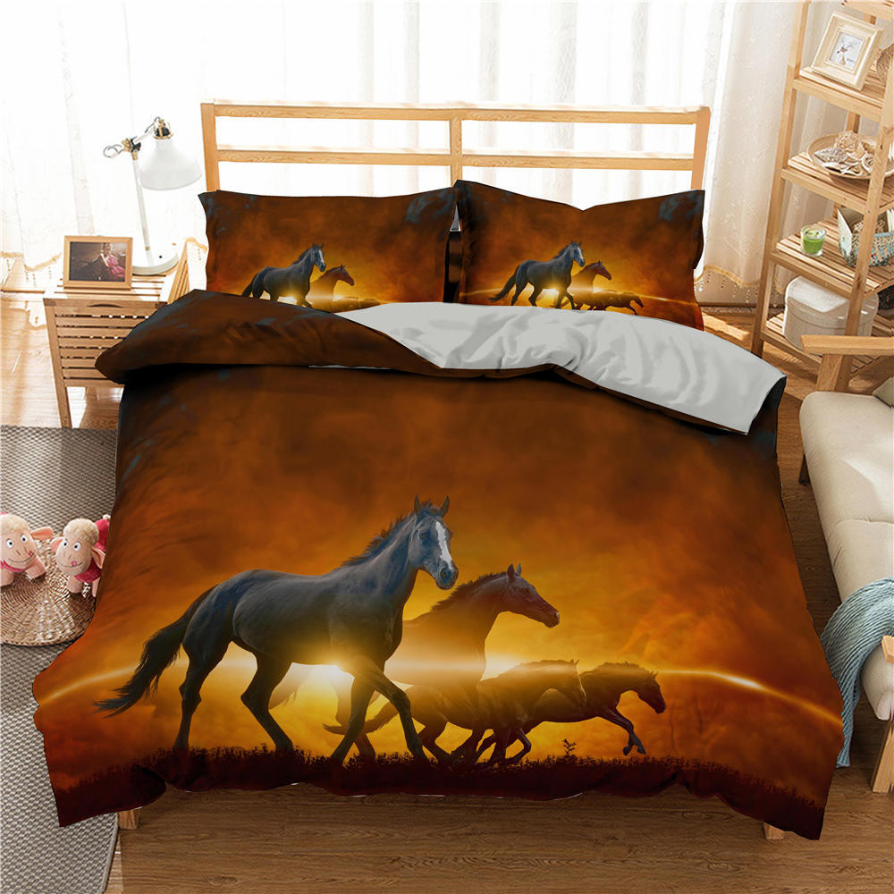 Comforter Horse For Kids Teens Adults Bedding Set 3D Steed Print Polyester Comforter Wildlife Animal King Queen Size