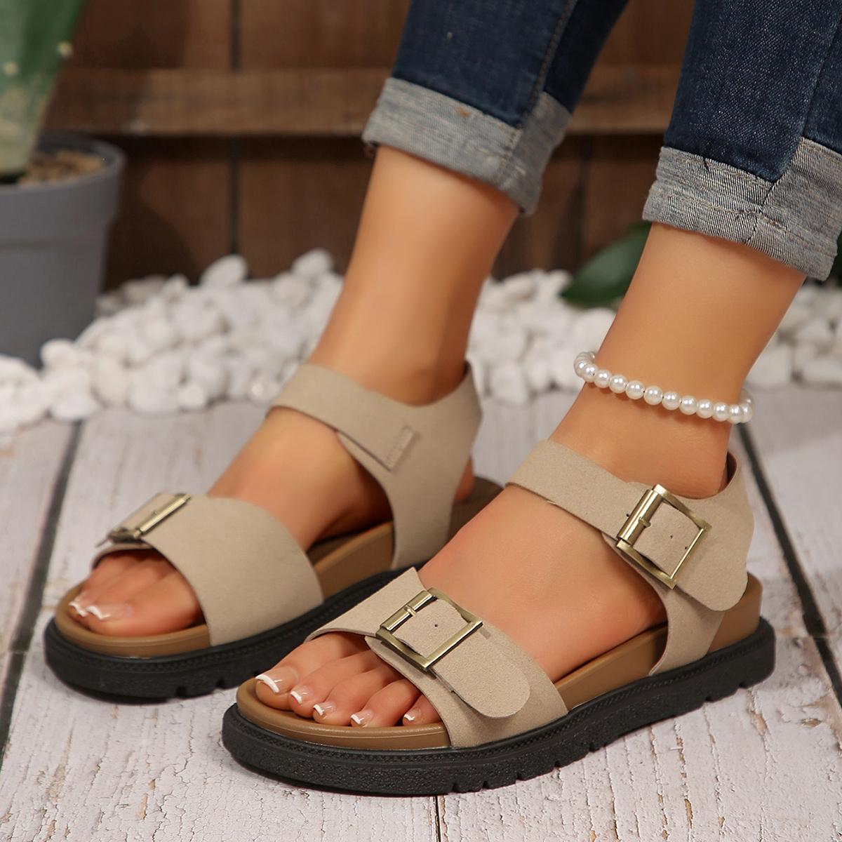 

Fashion Women Shoes 2025 Women Fashion Peep Toe Casual Platform Sandals Summer Solid Comfortable Flat Sandals Big Size Shoes for Women 35 бежевый