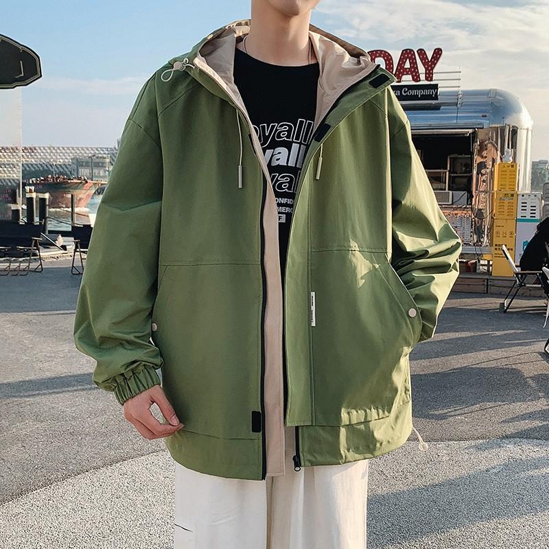 Mens Loose Fit Hooded Windbreaker Jacket Casual Outwear Streetwear