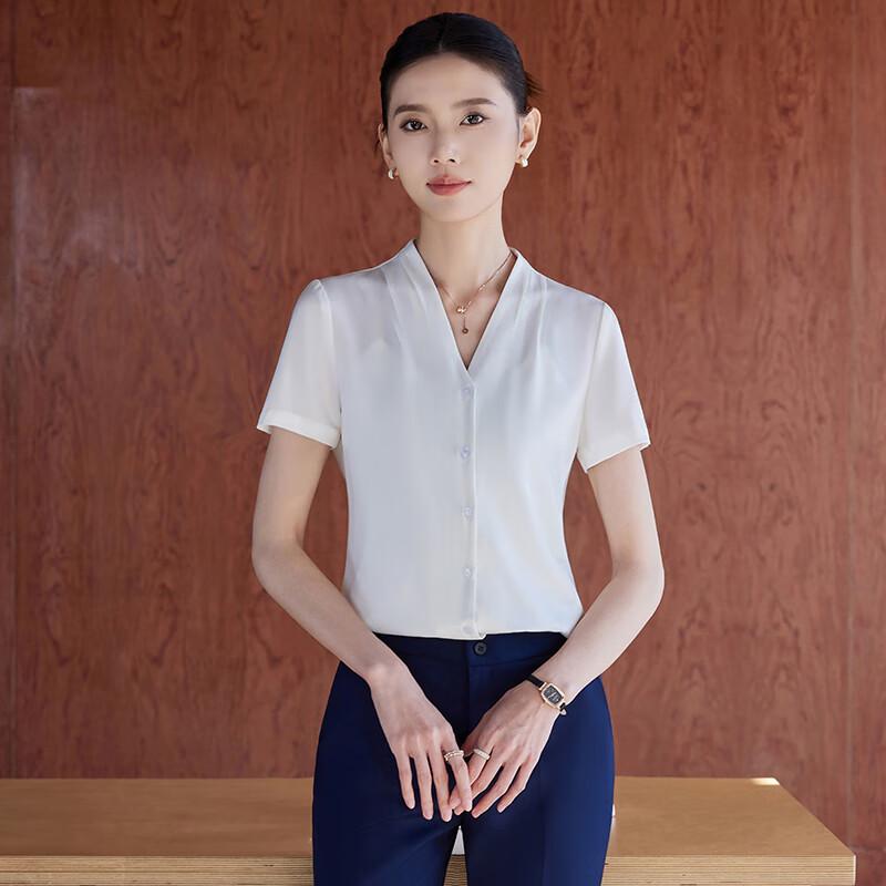 Women s V-Neck Chiffon Professional Shirt L
