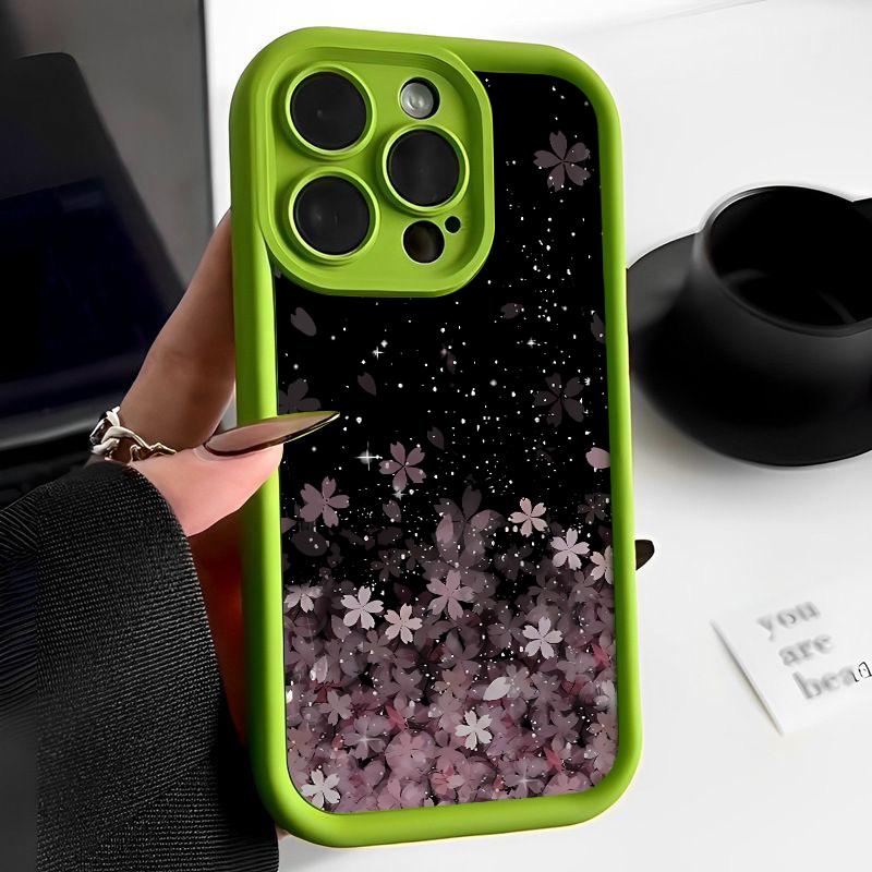 For iPhone 16 Plus 15 14 Pro Max 13 12 Pro 11 XS XR 8 7 Phone Cover Gradient Cherry Blossom Shockproof Lens Protection TPU Soft Case