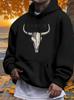Casual Fleece-Lined Print Hoodie - Warm Autumn & Winter Pullover with Bull Head Logo