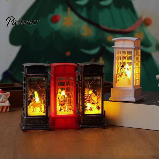 Bedroom Bedside Lamp Telephone Booth Christmas Lantern, Vintage LED Flameless Candle Night Light Retro Phone for Desk, Festive Tabletop Decor, Holiday