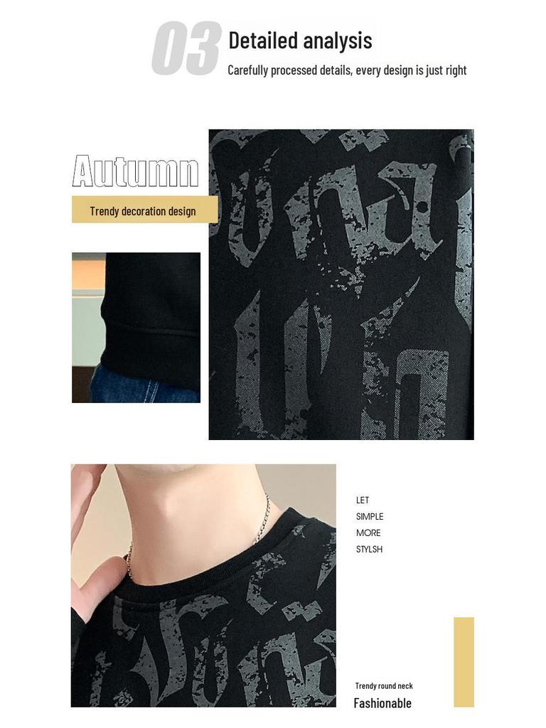 Men's Plush Long-Sleeve Knitted Sweater - Casual Autumn/Winter Round Neck Pullover, Loose Fit Trendy Top.