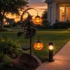 Metall-Rasenornamente für den Garten, Solarbetrieben, Halloween-Hexe, Kürbis, Erdspieß-Licht, Besen, Mond, Saisonale Außenatmosphärenlichter, Statue, Skulptur