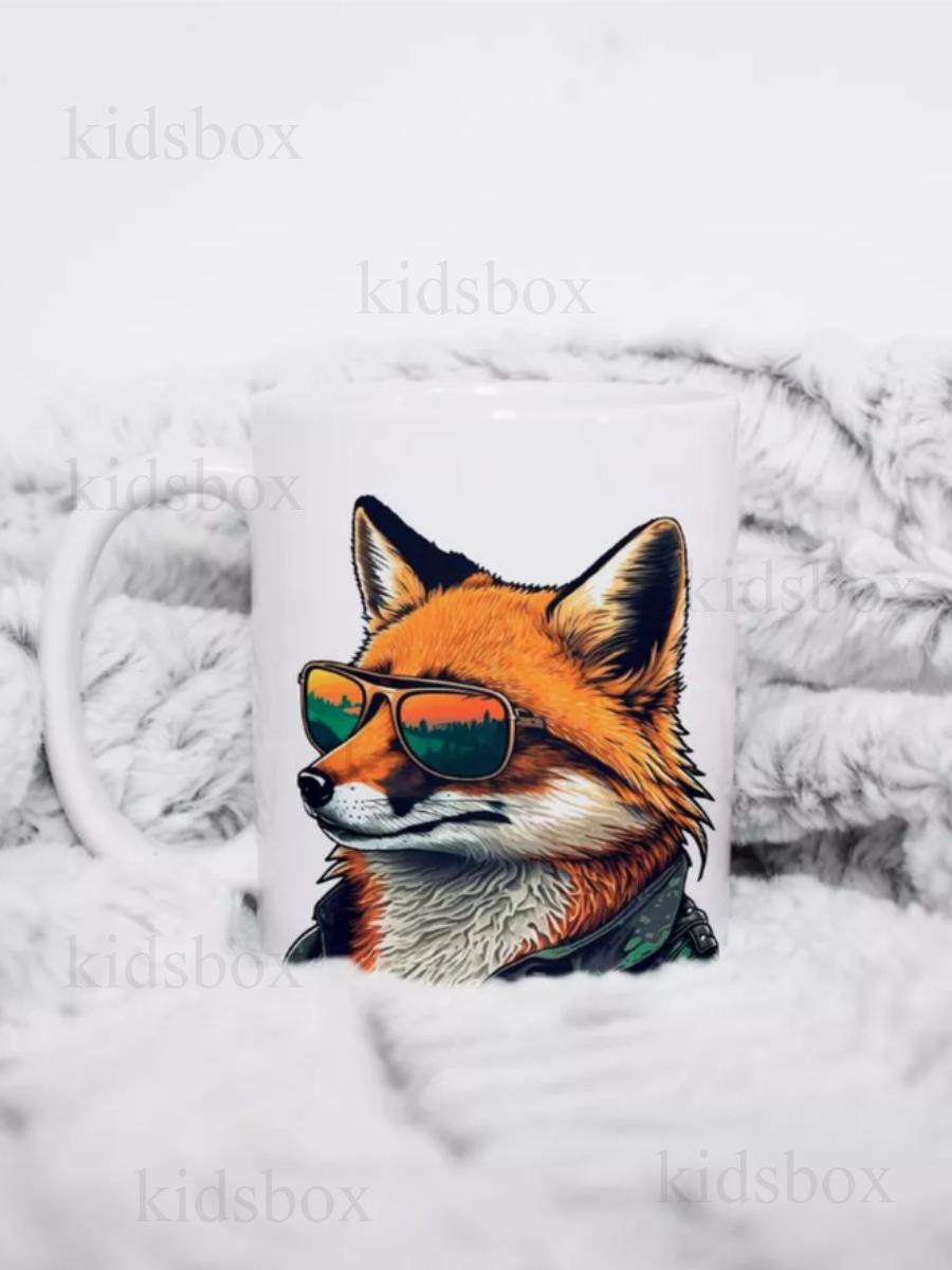 

Кружка Лис с принтом керамическая чашка 330 мл 9.5 білий