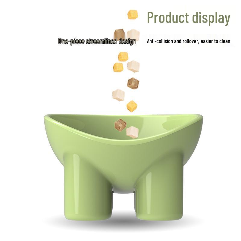 Anti-Tip Macaron Cat Bowl & Elephant Leg Pet Bowl with Neck Protection