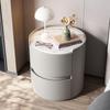 Noptieră Rotundă Minimalistă Italiană din Lemn Masiv și Piatră Sintetizată - Dulap Modern de Depozitare Light Luxury
