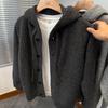 Men's Korean Style Hooded Knit Cardigan: Versatile Solid Color for Autumn and Winter.