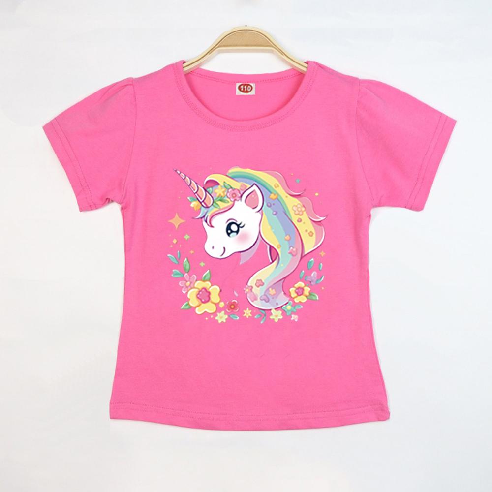 Kinder Oberteile T-Shirt Einhorn Kurzarm Neu Sommer Lässig Mode Vielseitige T-Shirts Kinder Rundhals Locker Basishemd T-Shirt