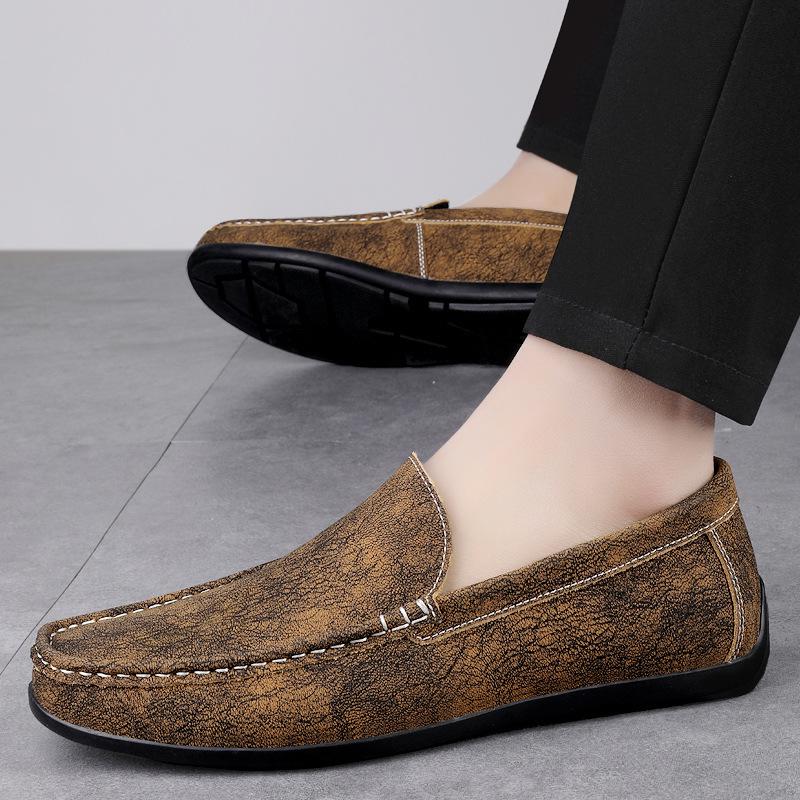 Men's British Style Breathable Leather Loafers: Soft Sole Slip-on Casual Driving Shoes
