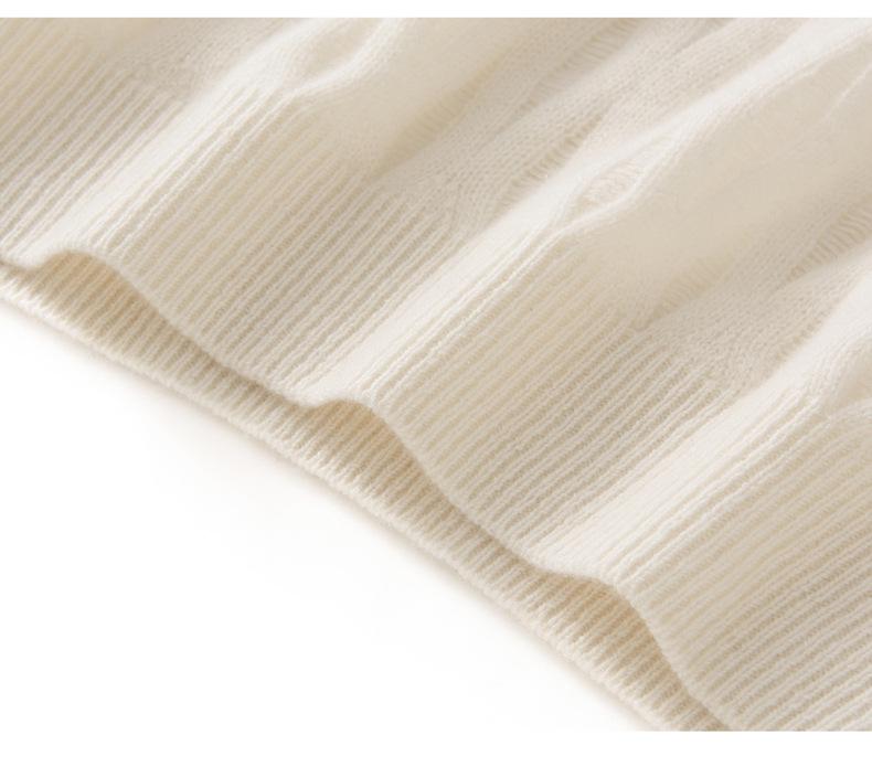 Women's 100% Pure Cashmere Hollow Out Cable Knit Round Neck Sweater - Autumn Winter Retro Pullover