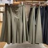 2025 Autumn/Winter Women's Casual Wide Pleated Mid-Length Skirt, Solid Color