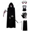 Halloween Grim Reaper Costume with Glowing Red Eyes/Gloves/Mask & Scythe Props Home Party Cosplay Costume Suitable For All Ages