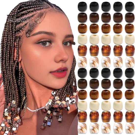 Multi-strand Braid Beads 60Pcs Dreadlock Hair Accessories, Large Hole for Thick Braids And Kids Adult Dreadlocks, Multi-Color Imitation Wood