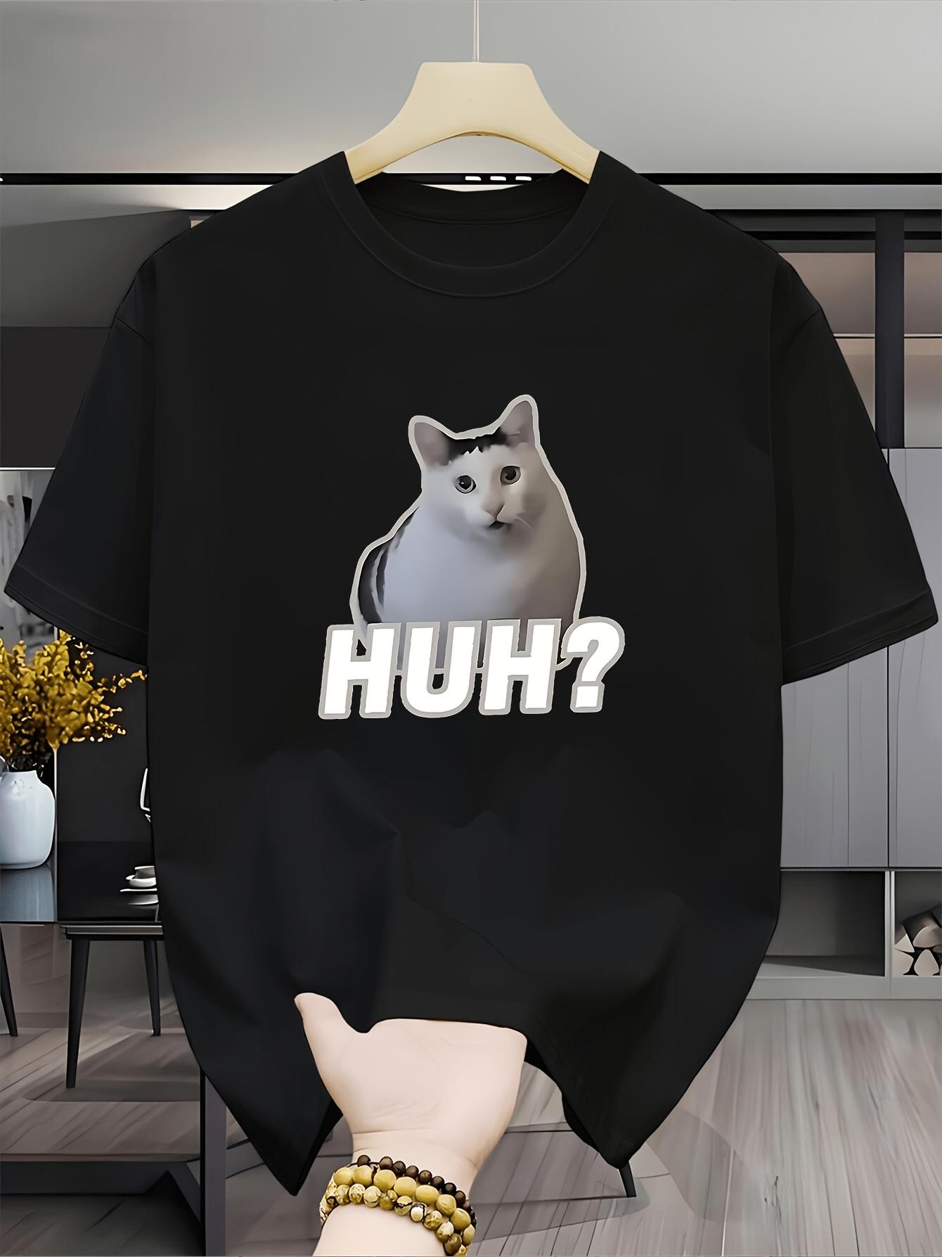 Funny Huh Cat Meme T-Shirt Confused Cat Graphic Tee Humorous Social Media Viral Animal Print Summer Top Casual Streetwear Shirt S разноцветный