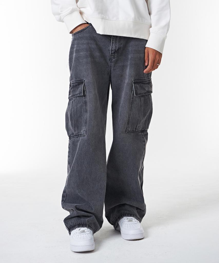 Dibsenseu Rise Wide Cargo Denim D500 - Black