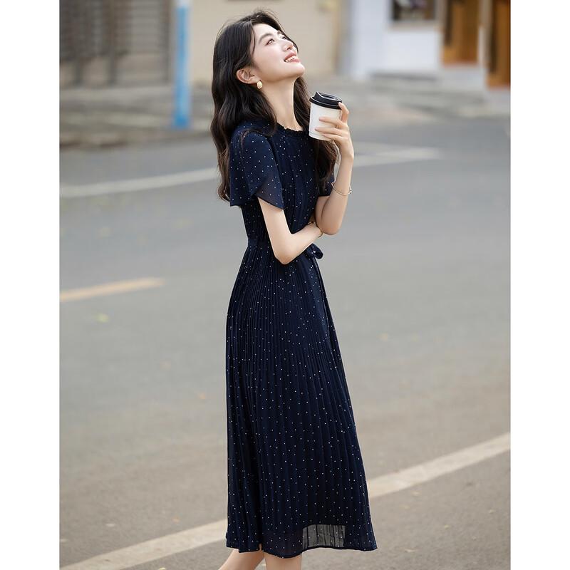 Demana Elegant Watermark Polka Dot Ruffle Sleeve Midi Dress