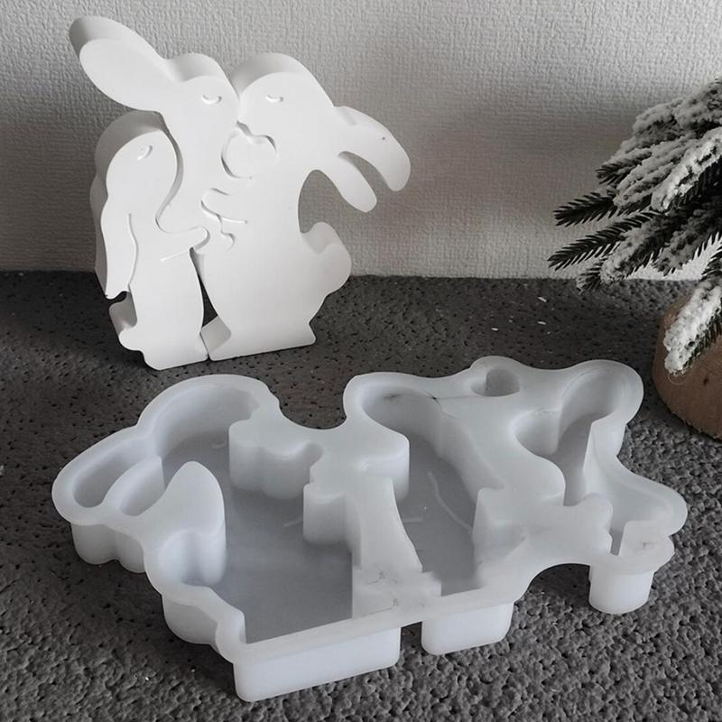 Bunny Mold Silicone Family Rabbit Figurine Mould Rabbit Silicone Mold For Spring Holiday Home Decoration Arts Crafts Gypsum