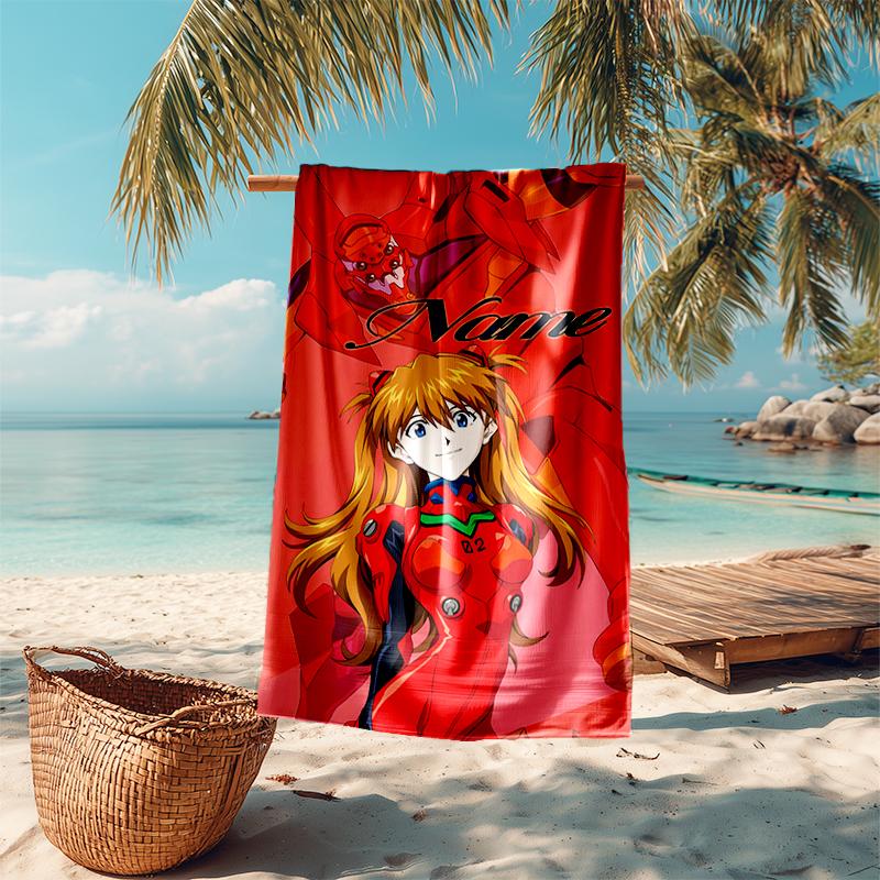 Personalized Customized Proof Beach Towel with Asuka Langley Soryu Pattern - Soft, Absorbent, Quick-drying, Perfect Swimming, Camping&bathing