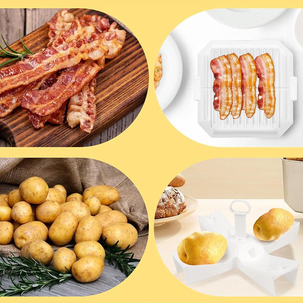 2025 Neues 4-teiliges/Set Mikrowellen-Dämpfer, Eierbox, Kartoffel-Ständer, Avocado-Ständer, Wurzelgemüse-Backblech-Set