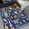 Kids Crawling Mat Space Area Rug Solar System Road Carpet with Rockets & Planet Non Slip Washable Floormat for Bedroom Nursery