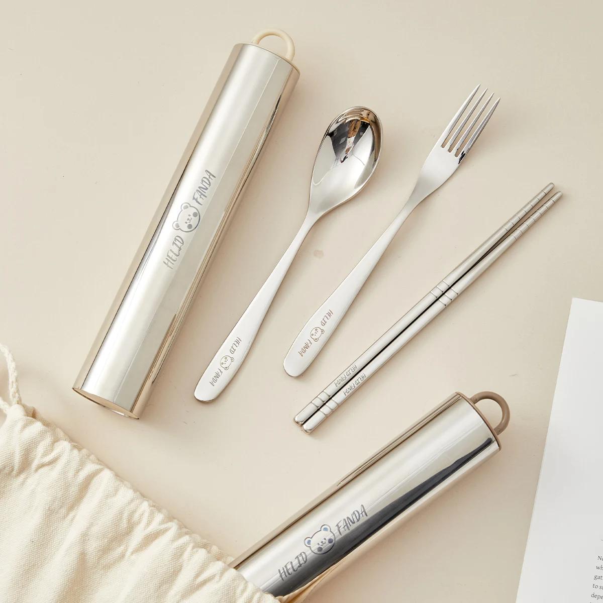 

Portable Cutlery Set 304 Stainless Steel Fork Spoon and Chopsticks Dinnerware Set with Storage Case Pull-out Camping Tableware