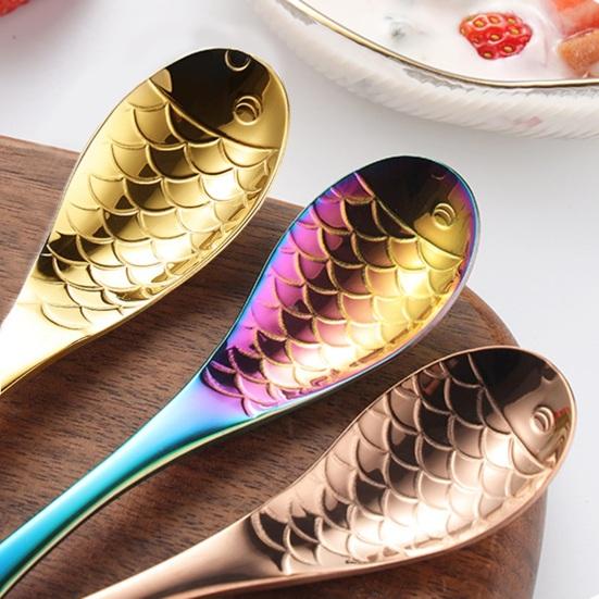 Dessert Spoon Heat-resistant Ergonomic Ice Cream Spoon Fish-shaped Stirring Spoon Tableware for Home