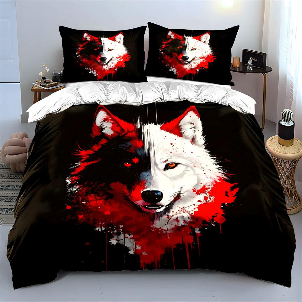 Dual-Tone Wolf Art Prints Soft Skin-Friendly Bedding Set Includes 1 Duvet Cover And 2 Pillowcase Gift