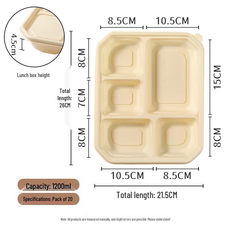 Chahua 5-Compartment Degradable Microwaveable Disposable Lunch Boxes