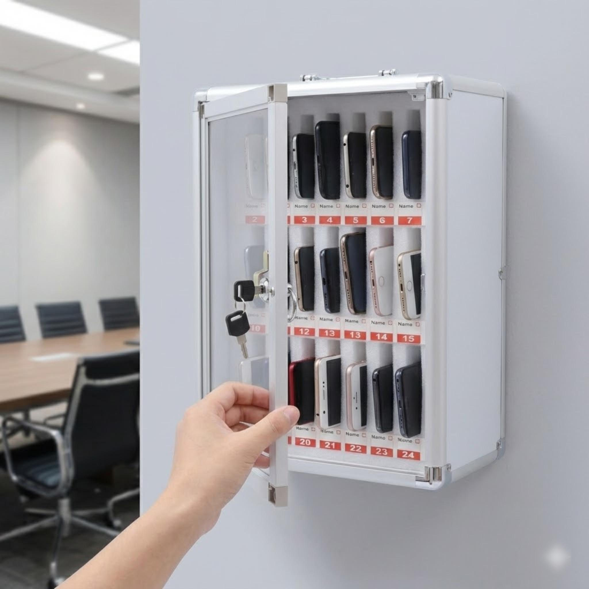 

Wall-Mounted Aluminum 24 Slot Cell Phone Storage Cabinet With Lock For School Office United States