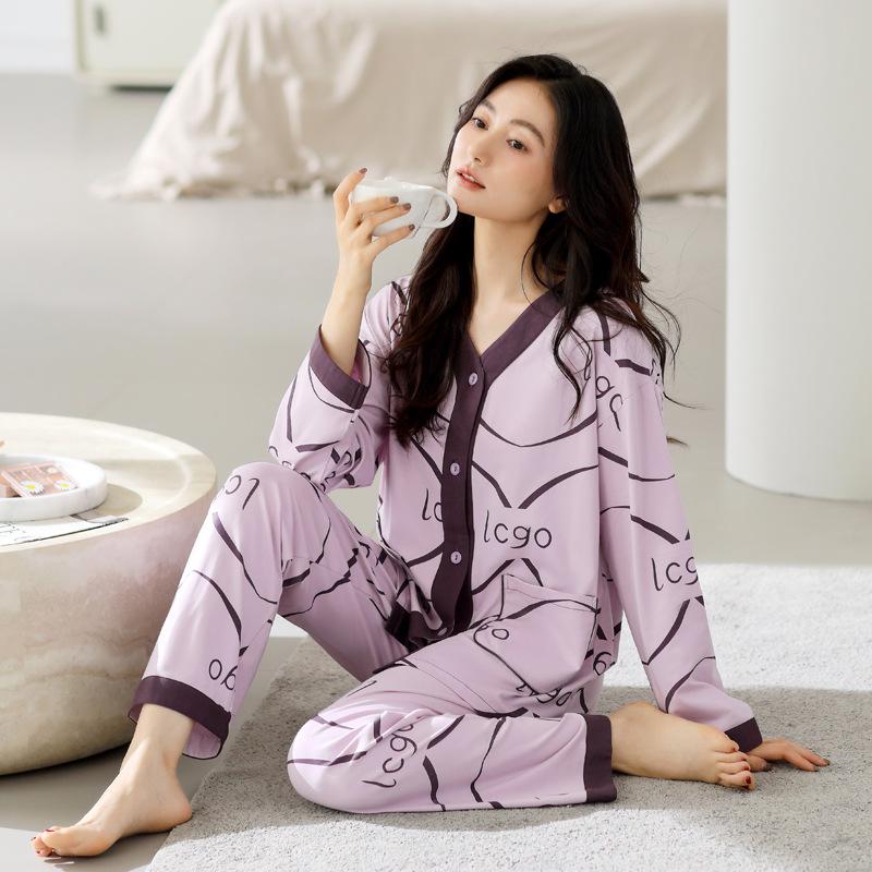 Pajamas Ladies Spring And Autumn Cotton Long Sleeve High-End Homewear Fashion Cardigan Large Size Set