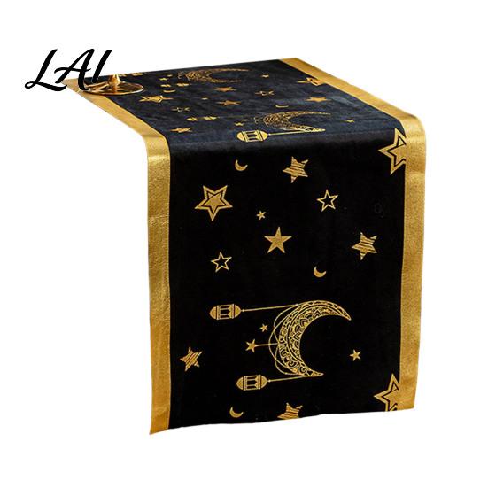 Modern Table Dressing Eid Mubarak Runner Ramadan Gold Moon Stars Tablecloth Islamic Happy Party Decorations Holiday Rectangular Cloth for