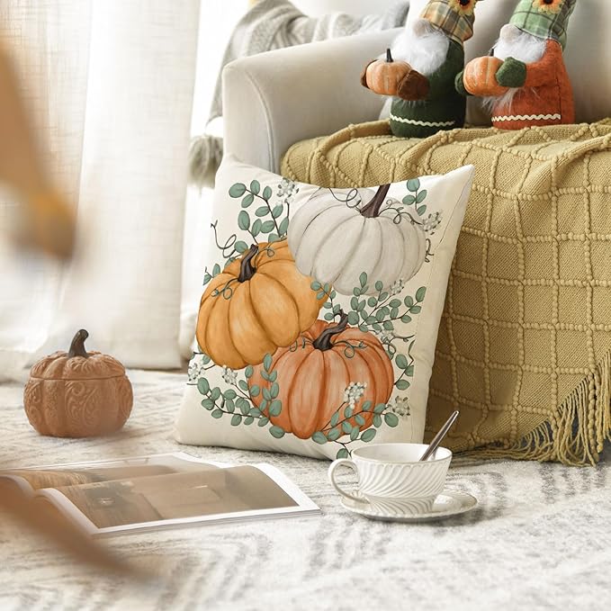 Decorative Pillowcase 45x45 Pumpkins Eucalyptus Autumn Living Room Sofa