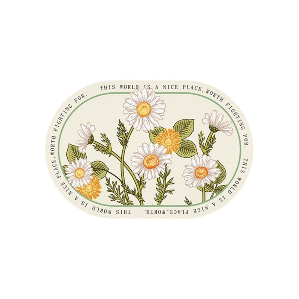 New Elliptical Floral Placemats Leather Waterproof Dining Pads Heat-Resistant Non-Slip Place Mats Coaster Decor