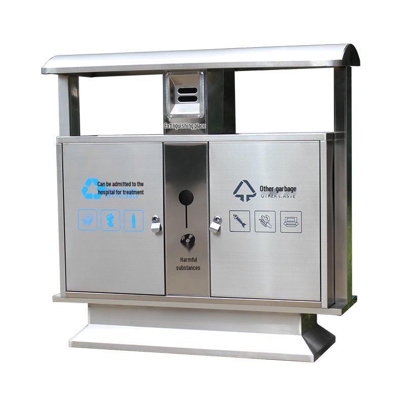 Stainless Steel Outdoor Trash Can with Waste Separation for Parks, Streets, and Scenic Areas