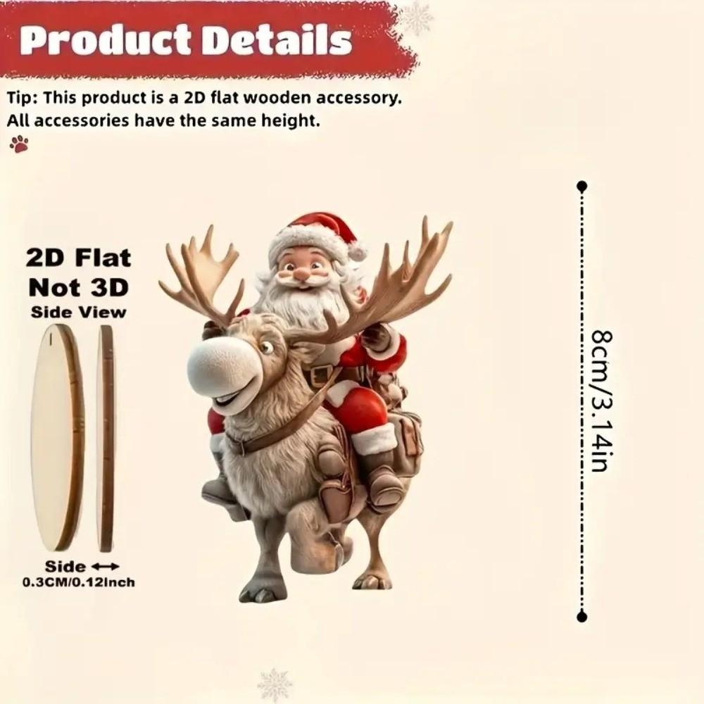 8Pcs Bicycle Santa Claus Xmas Tree Pendant 2D Flat Wooden Ornament Set Christmas Decorations