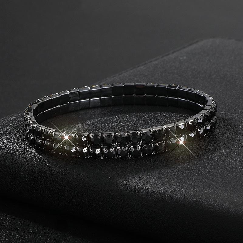 Full Diamond Bracelet Exaggerated Rhinestone Bracelet Bridal Crystal Two Rows Elastic Line Bracelet Female