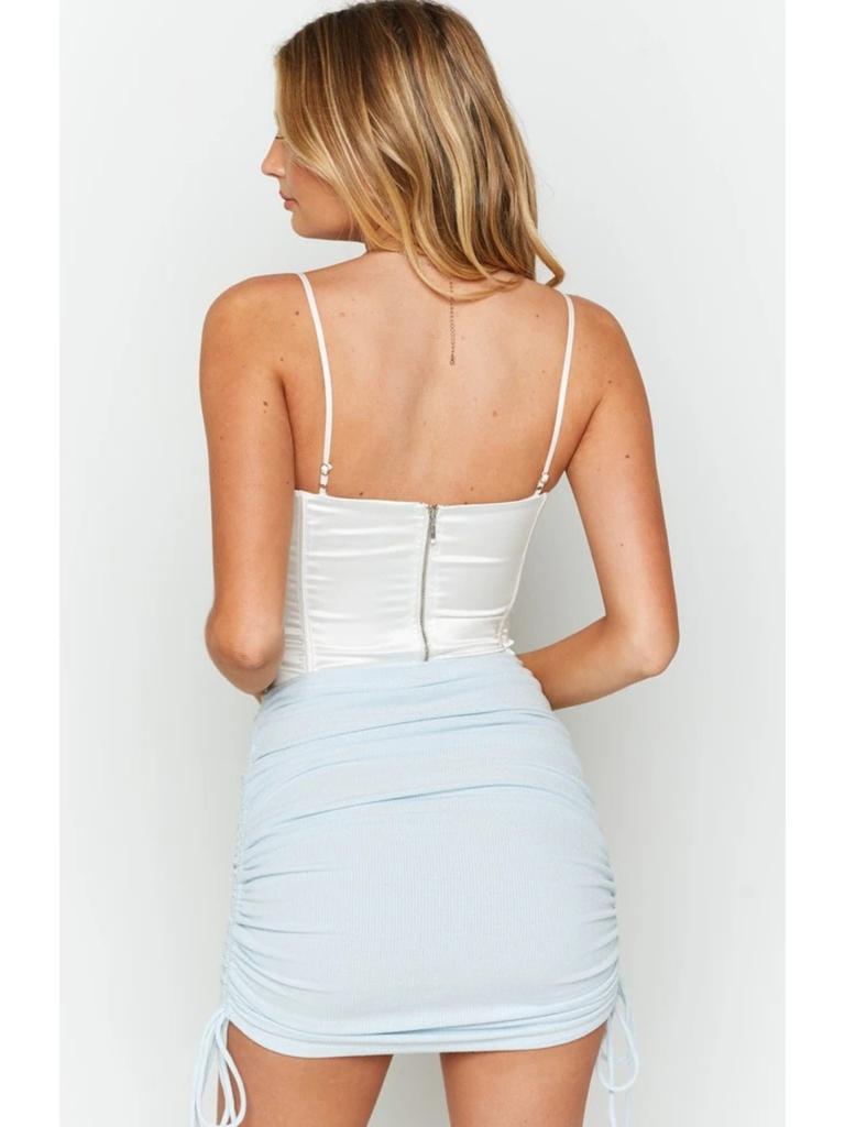 Pletená nitěná boční stahovací šňůrka strečová krepová sukně Sexy tenká nastavitelná boková sukně